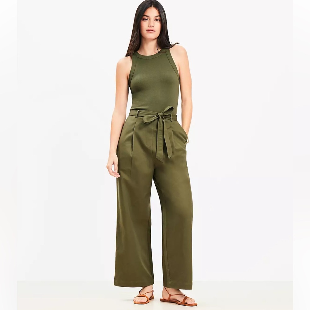 LOFT 00P BLACK Wide-Leg Tie-Waist Pants